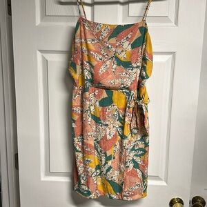 Nine West Womens XL Faux Wrap Midi Dress Colorful Sleeveless Tropical Vacation